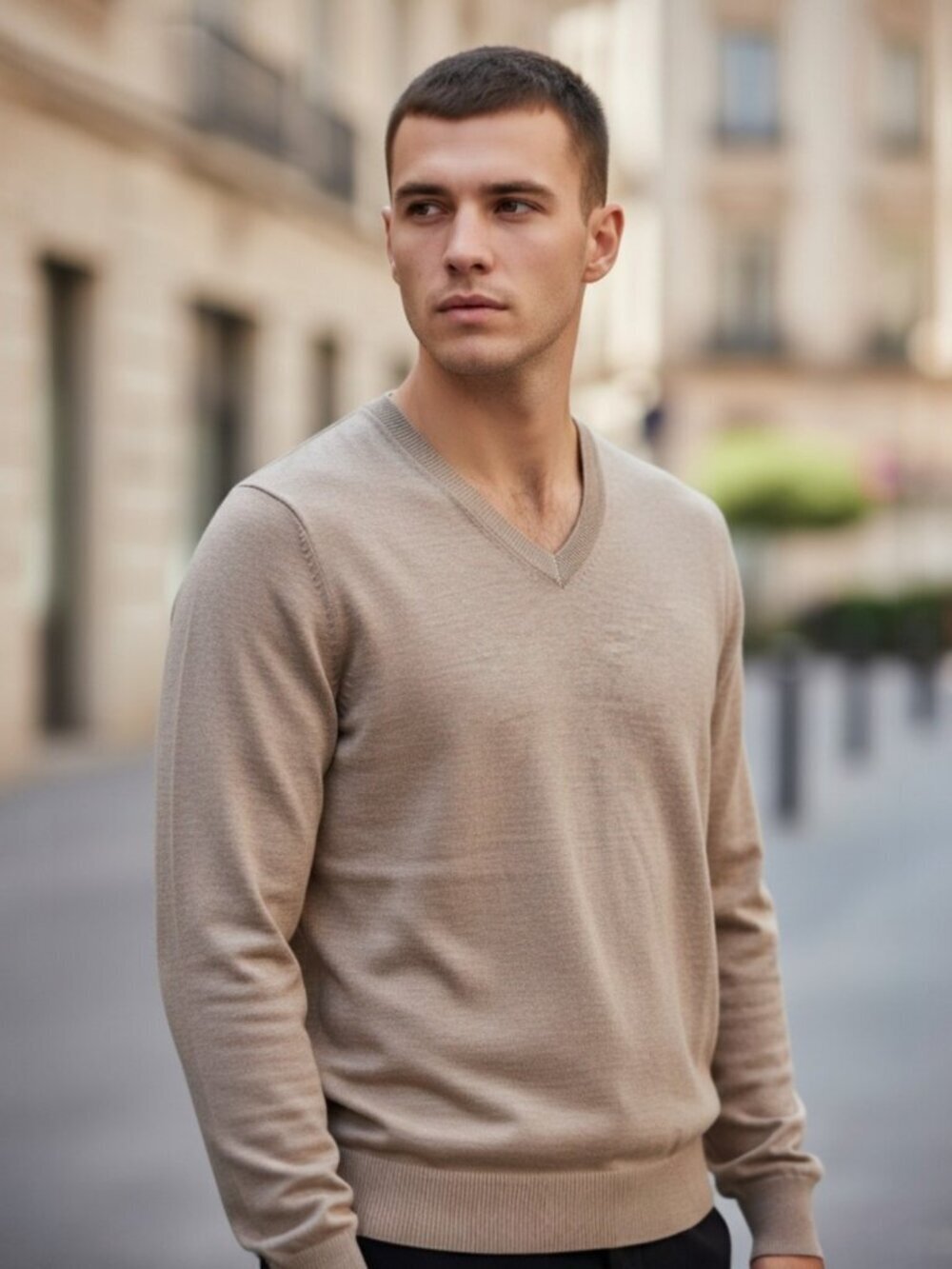 Brunello Cucinelli Cashmere Wool Jumper Sweater Taupe Orange V-Neck Men's 50